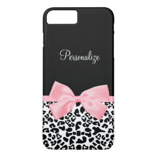 Chic True Pink Ribbon Bow Leopard Print With Name iPhone 8 Plus/7 Plus Case