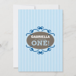 Chic Turning 1 Birthday Party Invitation (blue)