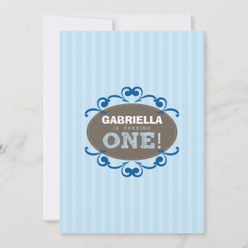 Chic Turning 1 Birthday Party Invitation (blue)