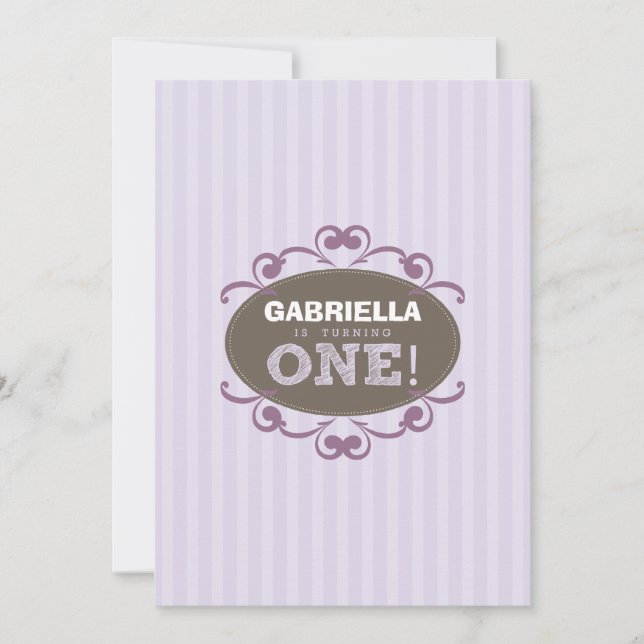 Chic Turning 1 Birthday Party Invitation (purple) (Front)