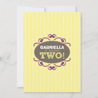 Chic Turning 2 Birthday Party Invitation (yellow)