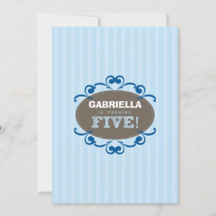 Chic Turning 5 Birthday Party Invitation (blue)