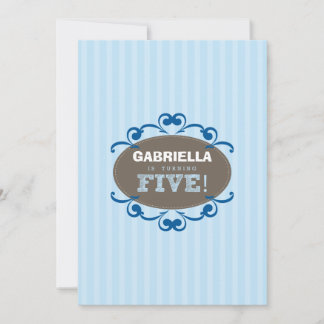 Chic Turning 5 Birthday Party Invitation (blue)