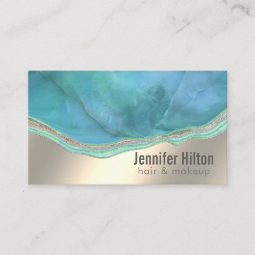 Chic turquoise agate geode professional  gold foil business card