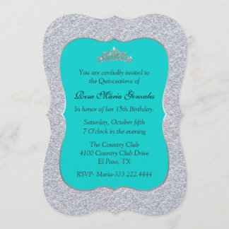 Chic Turquoise and Silver Quinceañera Invitation