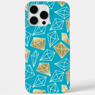 Chic Turquoise Aqua Blue Gold Diamonds iPhone 16 Pro Max Case