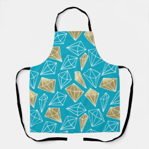 Chic Turquoise Aqua Blue Gold Diamonds Christmas Apron