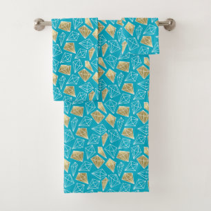 Chic Turquoise Aqua Blue Gold Diamonds Christmas Bath Towel Set