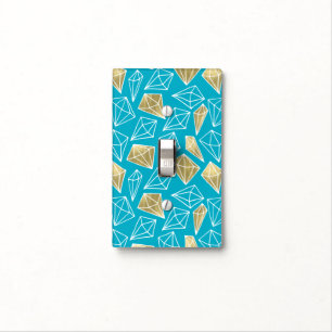 Chic Turquoise Aqua Blue Gold Diamonds Christmas Light Switch Cover