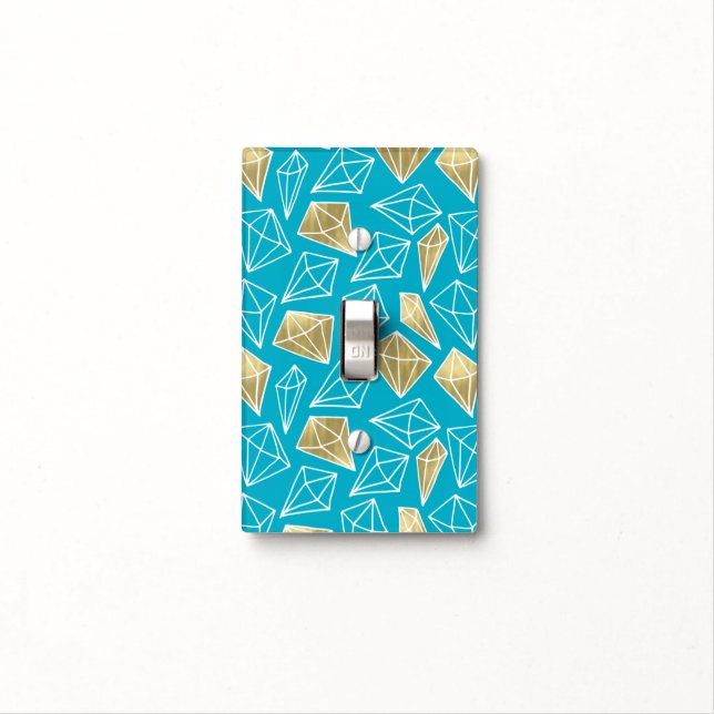 Chic Turquoise Aqua Blue Gold Diamonds Christmas Light Switch Cover (In Situ)