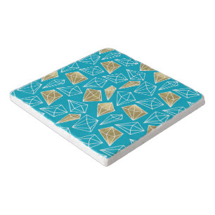 Chic Turquoise Aqua Blue Gold Diamonds Christmas Trivet