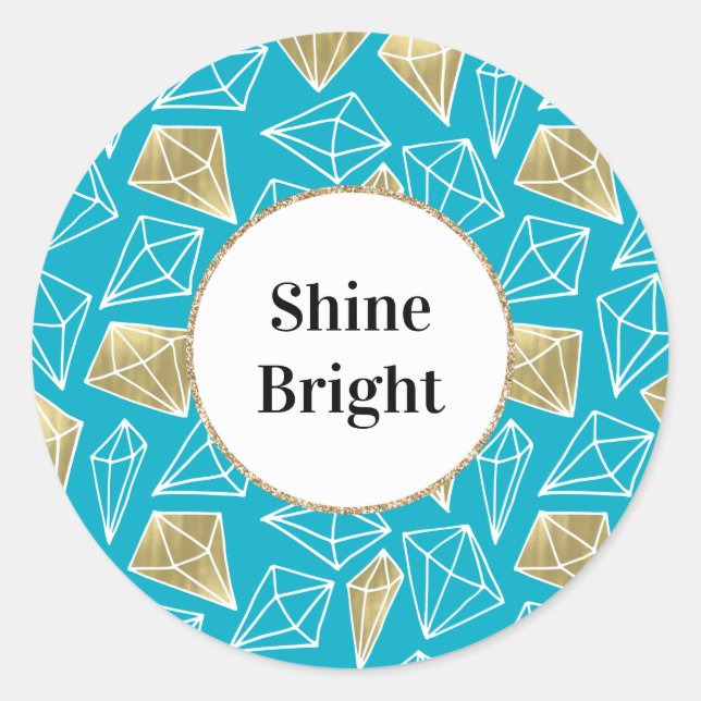 Chic Turquoise Aqua Blue Gold Diamonds   Classic Round Sticker (Front)