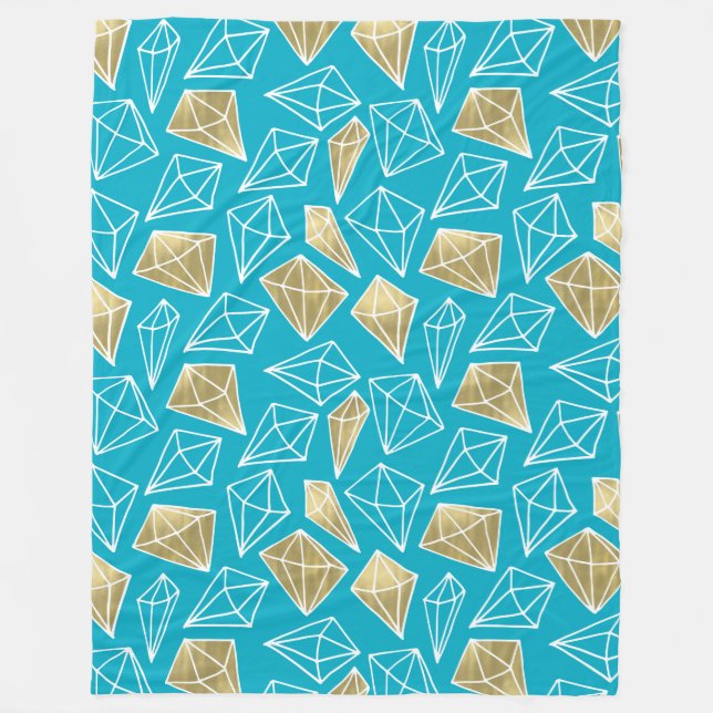 Chic Turquoise Aqua Blue Gold Diamonds  Fleece Blanket (Front)