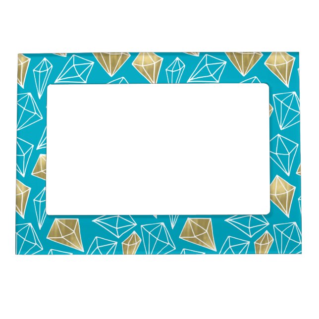Chic Turquoise Aqua Blue Gold Diamonds   Magnetic Frame (Front)