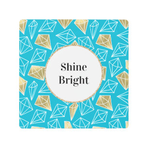Chic Turquoise Aqua Blue Gold Diamonds Metal Print