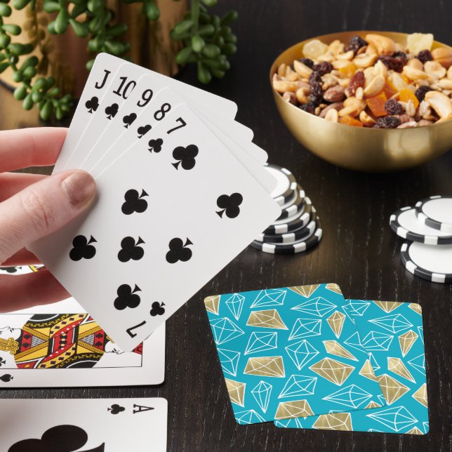 Chic Turquoise Aqua Blue Gold Diamonds   Poker Cards (In Situ)