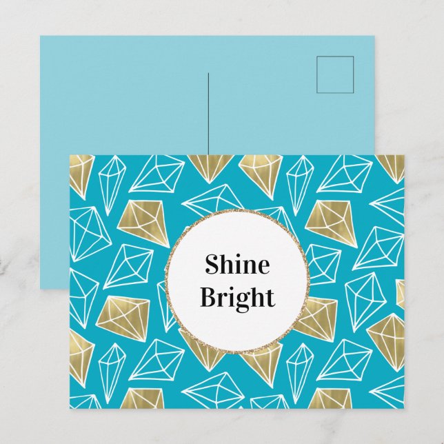 Chic Turquoise Aqua Blue Gold Diamonds   Postcard (Front/Back)