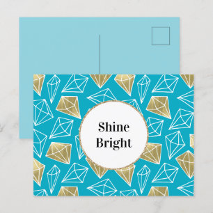 Chic Turquoise Aqua Blue Gold Diamonds Postcard