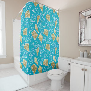 Chic Turquoise Aqua Blue Gold Diamonds   Shower Curtain