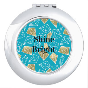 Chic Turquoise Blue Aqua Gold Diamonds Compact Mirror