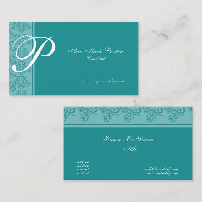 Chic Turquoise Blue Classic Lettering Consultant Business Card (Front/Back)