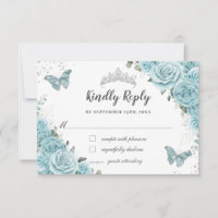 Chic Turquoise Blue Floral Quinceañera Butterflies