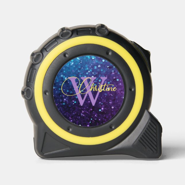 Chic Turquoise Blue Purple Gradient Glitter Tape Measure (Front)