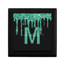 Chic Turquoise Dripping Glitter Monogram Name