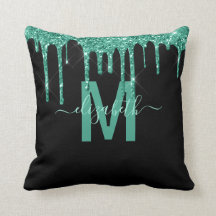 Chic Turquoise Dripping Glitter Monogram Name