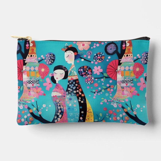 Chic turquoise geisha accessory pouch (Front)