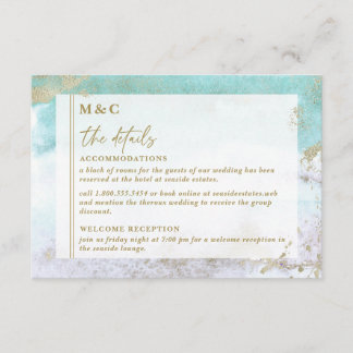 Chic Turquoise Gold Abstract Watercolor Enclosure Card