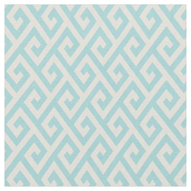 Chic turquoise greek key geometric pattern fabric (Close Up)
