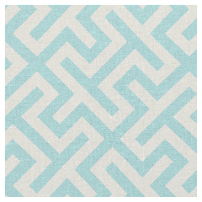 Chic turquoise greek key geometric pattern fabric (Close Up)