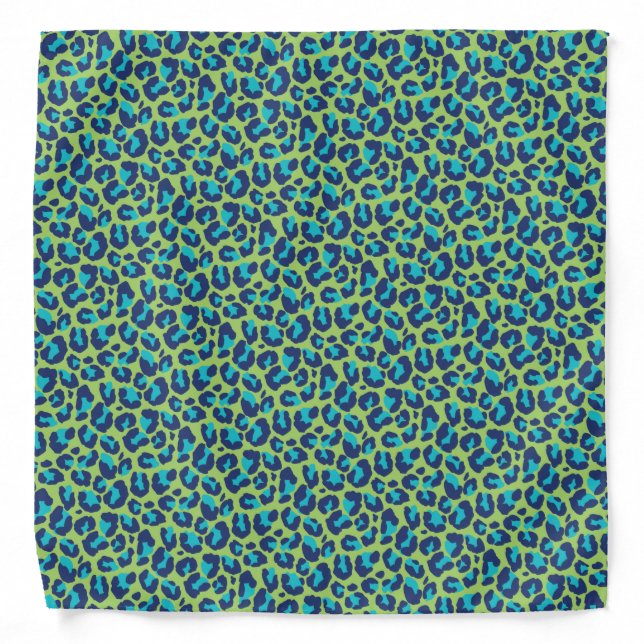 Chic Turquoise Lime Green Leopard Print Bandana (Front)