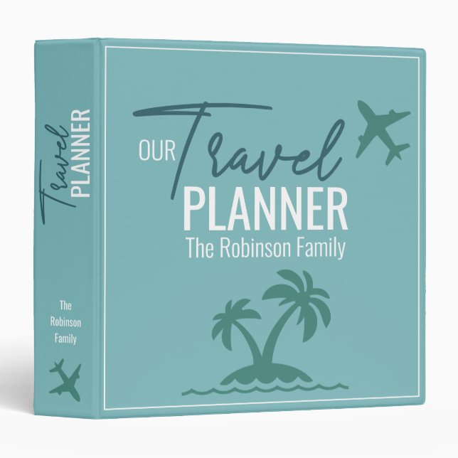 Chic turquoise modern custom Travel Planner Binder (Front/Spine)