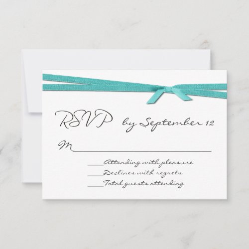 Chic Turquoise Ribbon Wedding RSVP Card