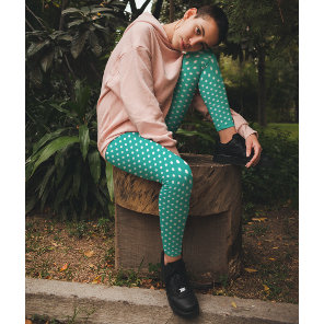 Chic Turquoise Small Polka Dots Pattern Fashion Leggings