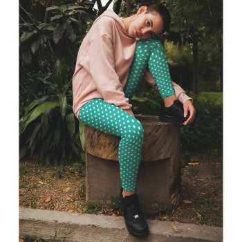 Chic Turquoise Small Polka Dots Pattern Fashion Leggings by iCoolCreate at Zazzle