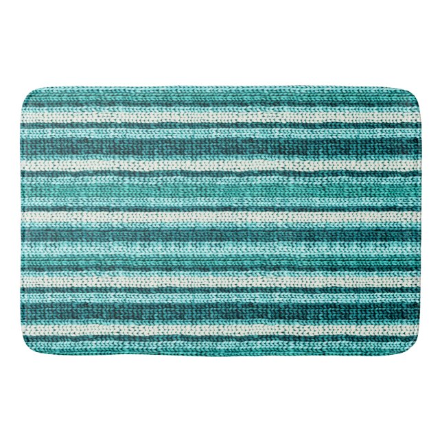 Chic turquoise striped bath mat (Front)