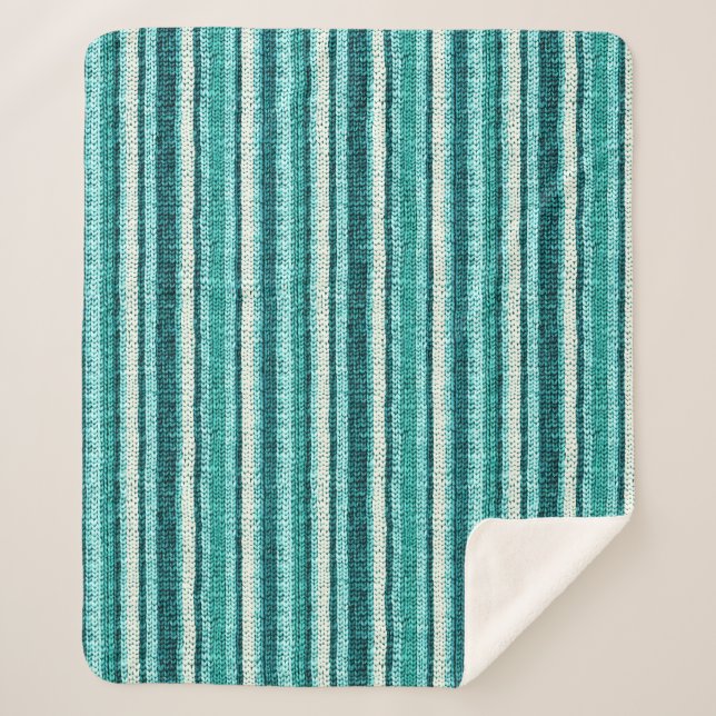 Chic turquoise striped  fleece blanket (Front)