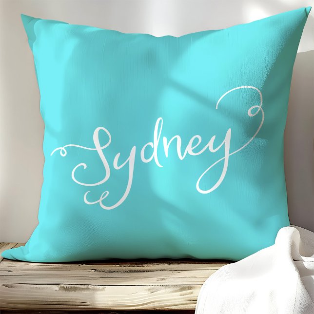Chic Turquoise & White Sydney Typography Throw Pillow (Creator Uploaded)