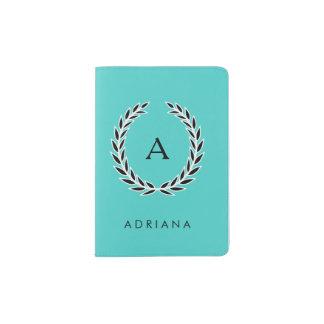 Chic Turquoise with Trendy Wreath and Monogram Passport Holder