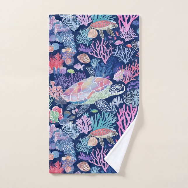 Chic turtle corals hand towel  (Hand Towel)