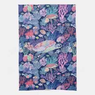 Chic turtle corals kitchen towel