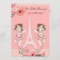 Chic Twin Ballerinas Floral Paris Baby Shower Invitation