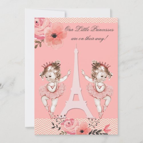 Chic Twin Ballerinas Floral Paris Baby Shower Invitation