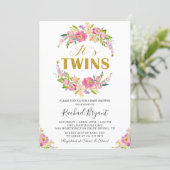 Chic Twins Pink Floral Baby Shower Invitation (Standing Front)