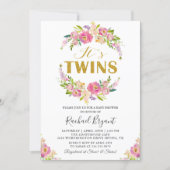 Chic Twins Pink Floral Baby Shower Invitation (Front)
