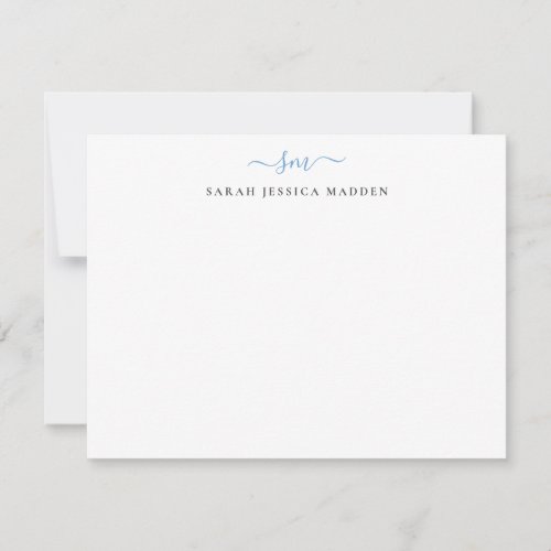 Chic Two Monogram Girly Script Dusty Blue Gray Note Card