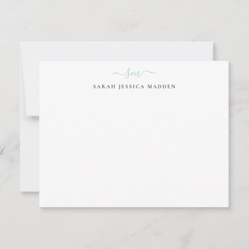 Chic Two Monogram Girly Script Mint Green Gray Note Card